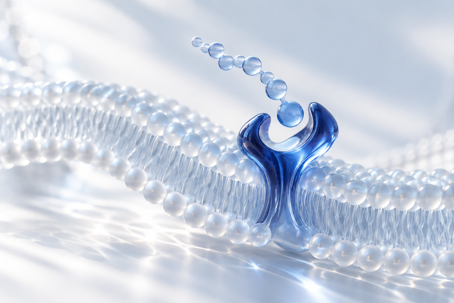 A stylised illustration of a receptor and the GLP-1 signalling molecule.