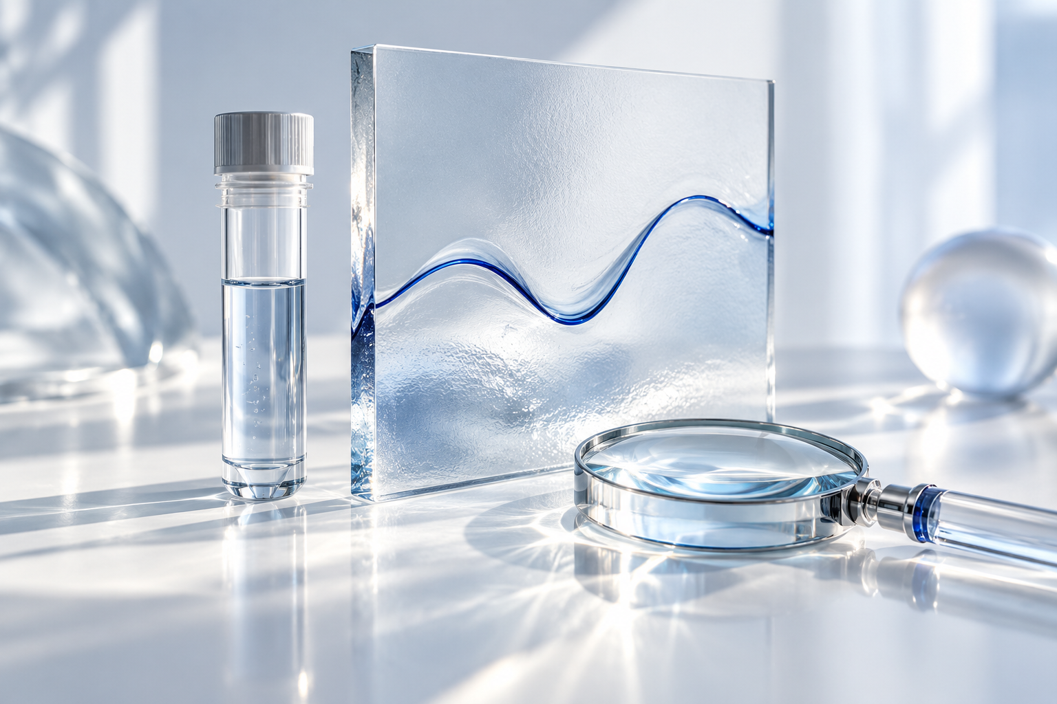 A test tube and a stylised measurement curve representing the interpretation of laboratory results.
