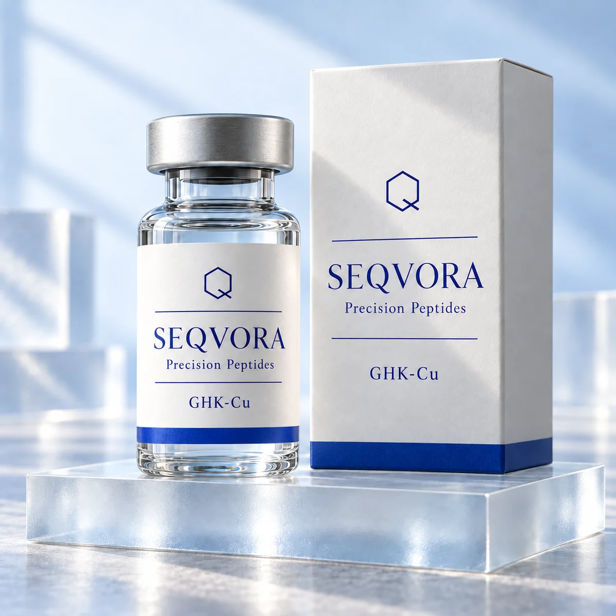 GHK-Cu — SEQVORA packaging concept in white and blue